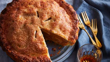 Apple pie with flaky crust and warm, spiced apple filling