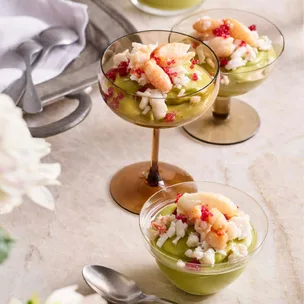 Stephanie Alexander’s avocado bavarois with crab and finger lime