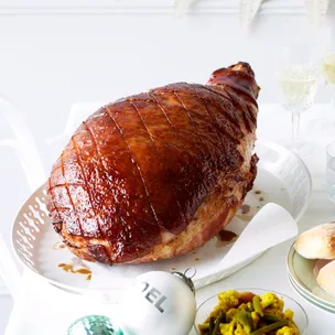 Burnt honey, orange and clove-glazed ham