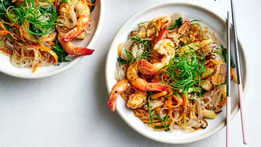 A quick and fresh seafood japchae makes for an easy dinner recipe idea