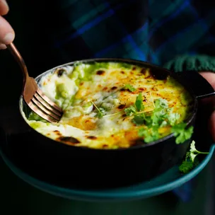 Leek risotto and raclette gratin