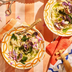 Pipi risotto with basil butter