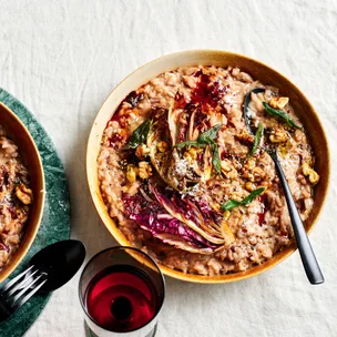 Cheat’s radicchio risotto with porcini and sage.