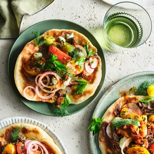 Wallaby yiros with herbed yoghurt and salsa