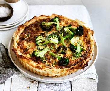 Roast broccoli and cheddar filo tart