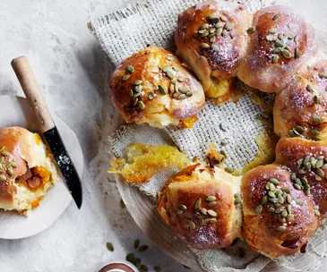 Pumpkin, taleggio and pancetta rolls