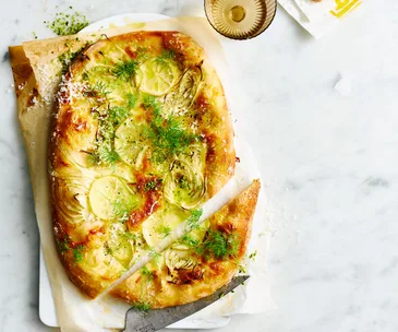 Summer lemon and three cheese pizza