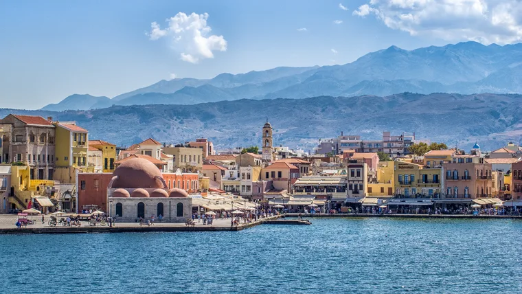 Beautiful Venetiaan Harbor in Chania Crete, Greece