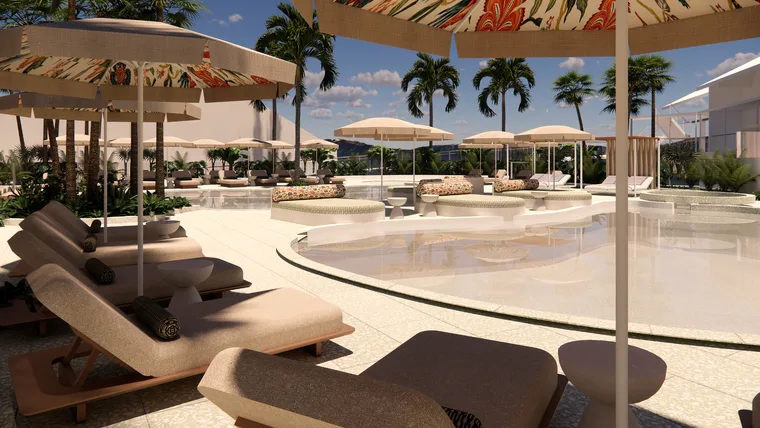The poolside precinct at The Leea hotel in Darwin