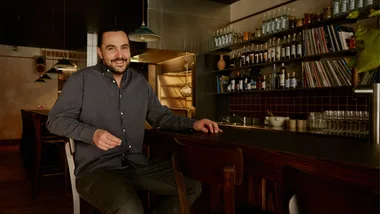 Melbourne chef Tom Sarafian at the bar of his restaurant Zareh
